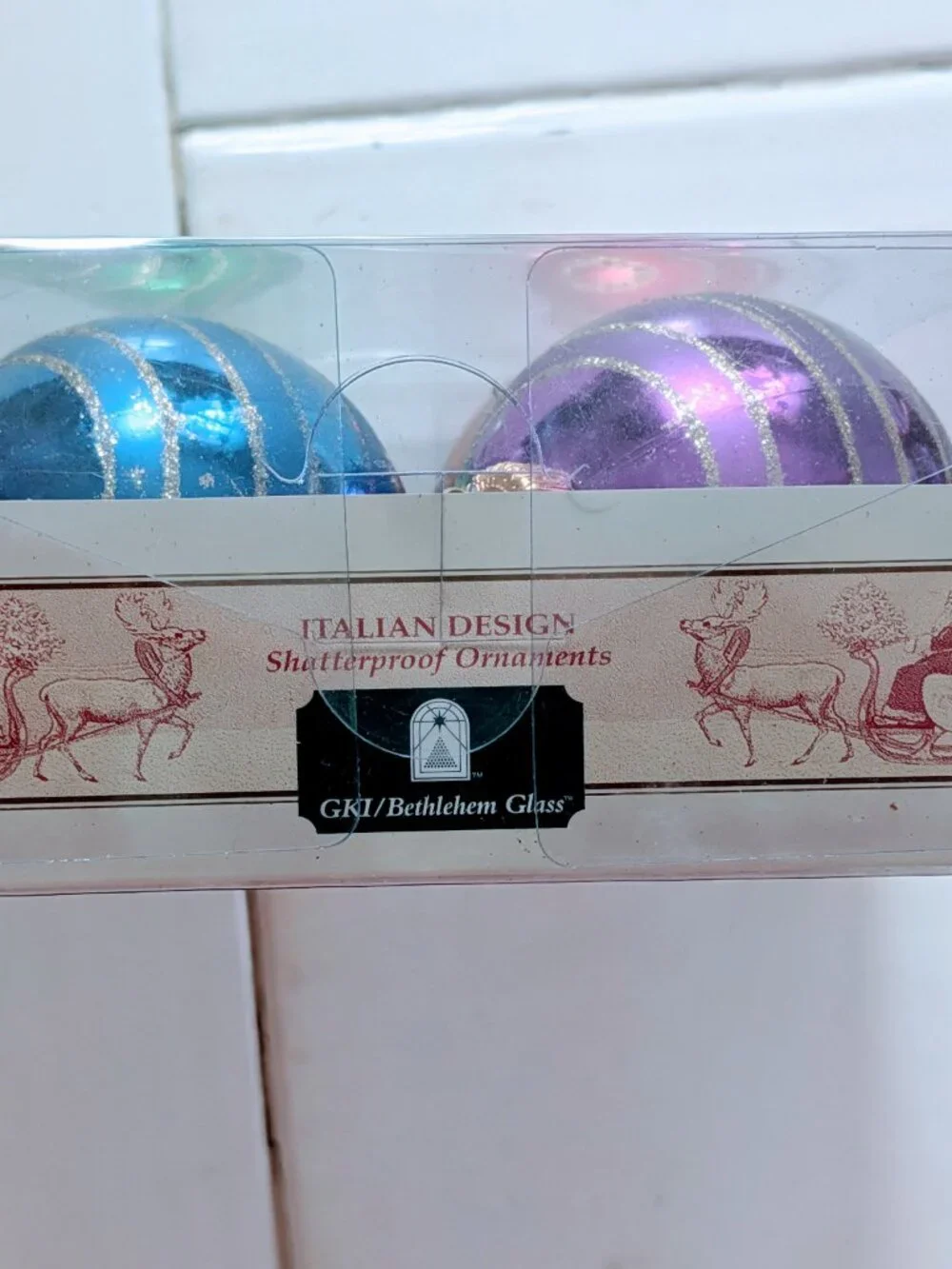Set of 4 VTG GKI Bethlehem Glass Shatterproof Ornaments Classic Italian Romania